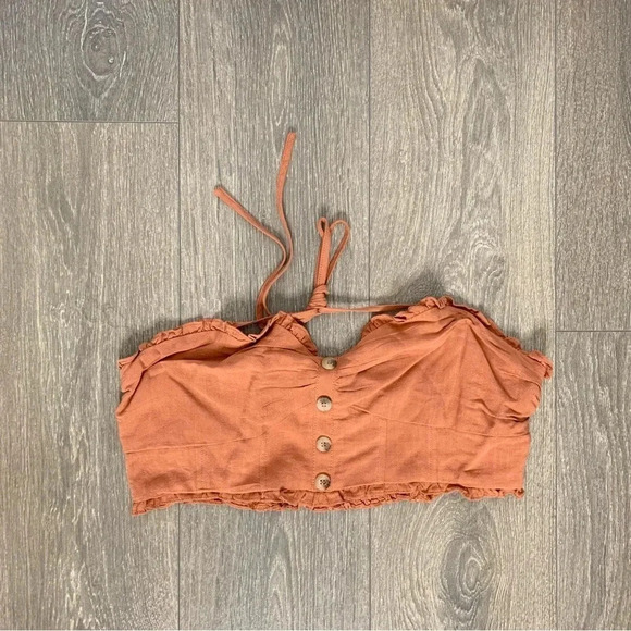 Fashion Nova Heads Up Linen Halter Top Cropped Linen blend Camel Size XL - Picture 2 of 13